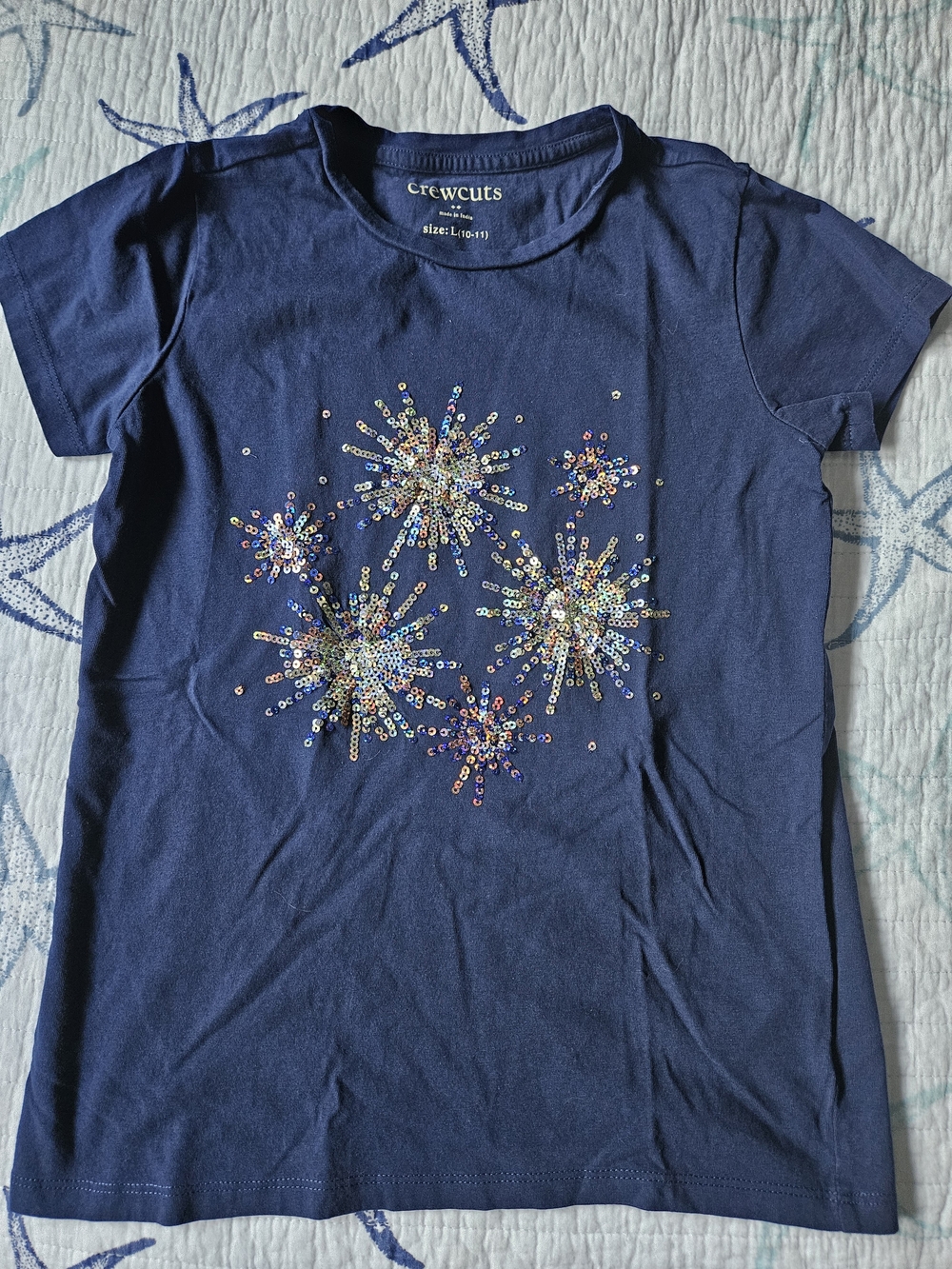 Crewcuts Girls' Navy Sequin Fireworks Tee